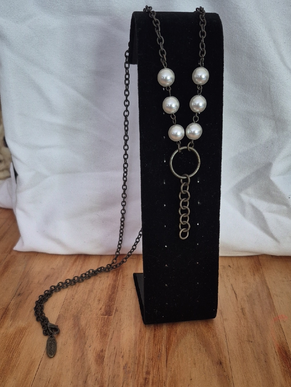 Pearl Accent Gunmetal Chain Necklace
